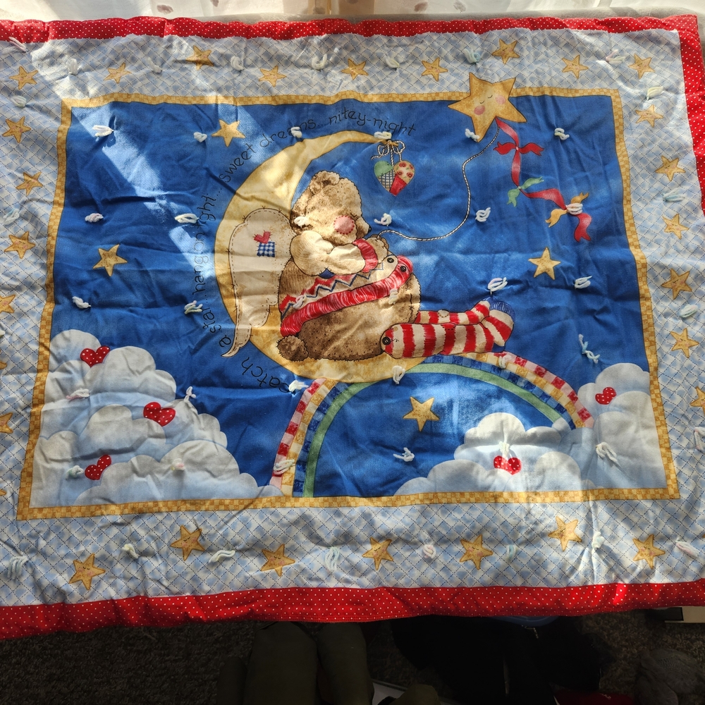 Colorful Baby Blanket with Bear and Moon Design